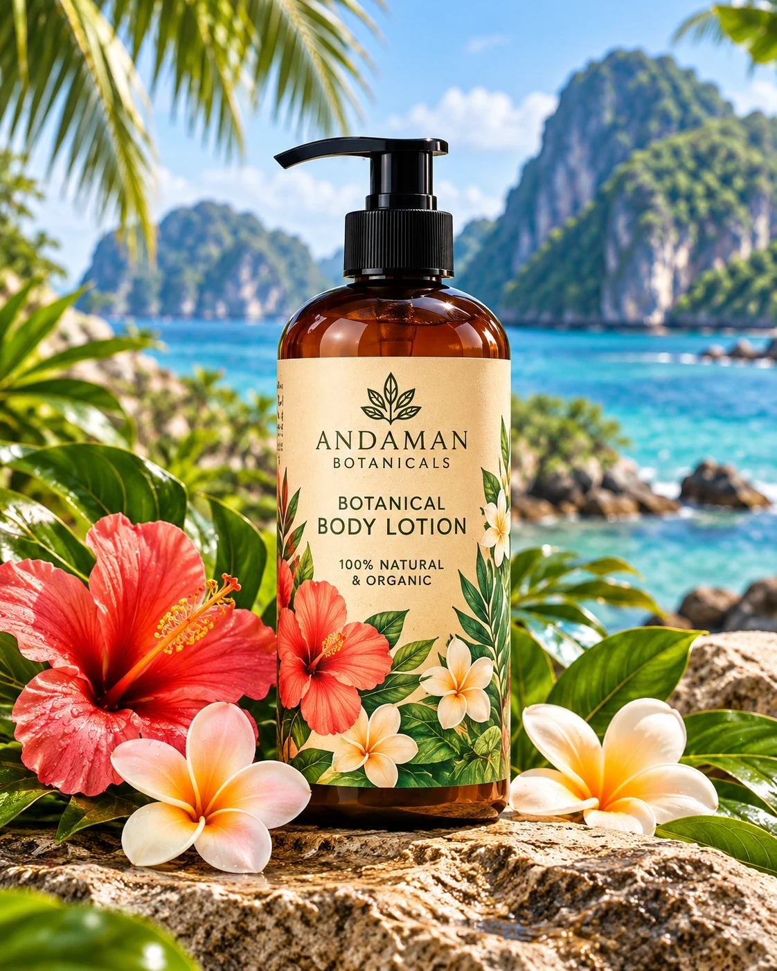Andaman Botanicals Botanical Body Lotion in its own tropical product photograph