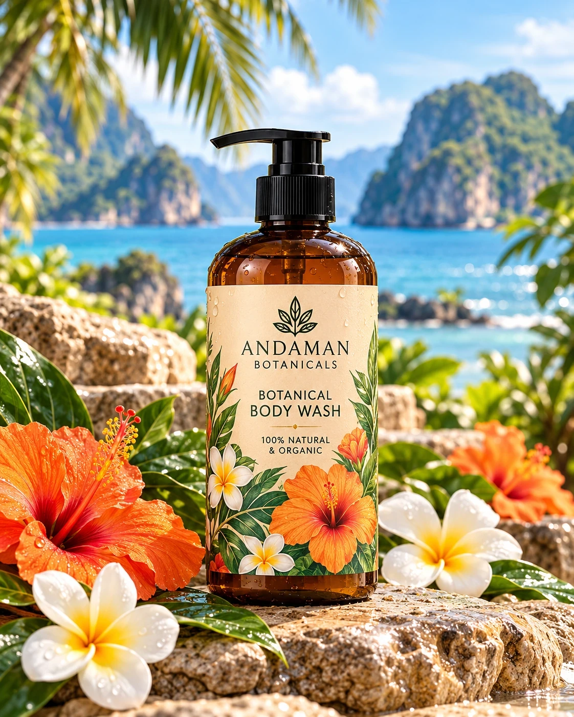 Andaman Botanicals Botanical Body Wash in its own tropical product photograph